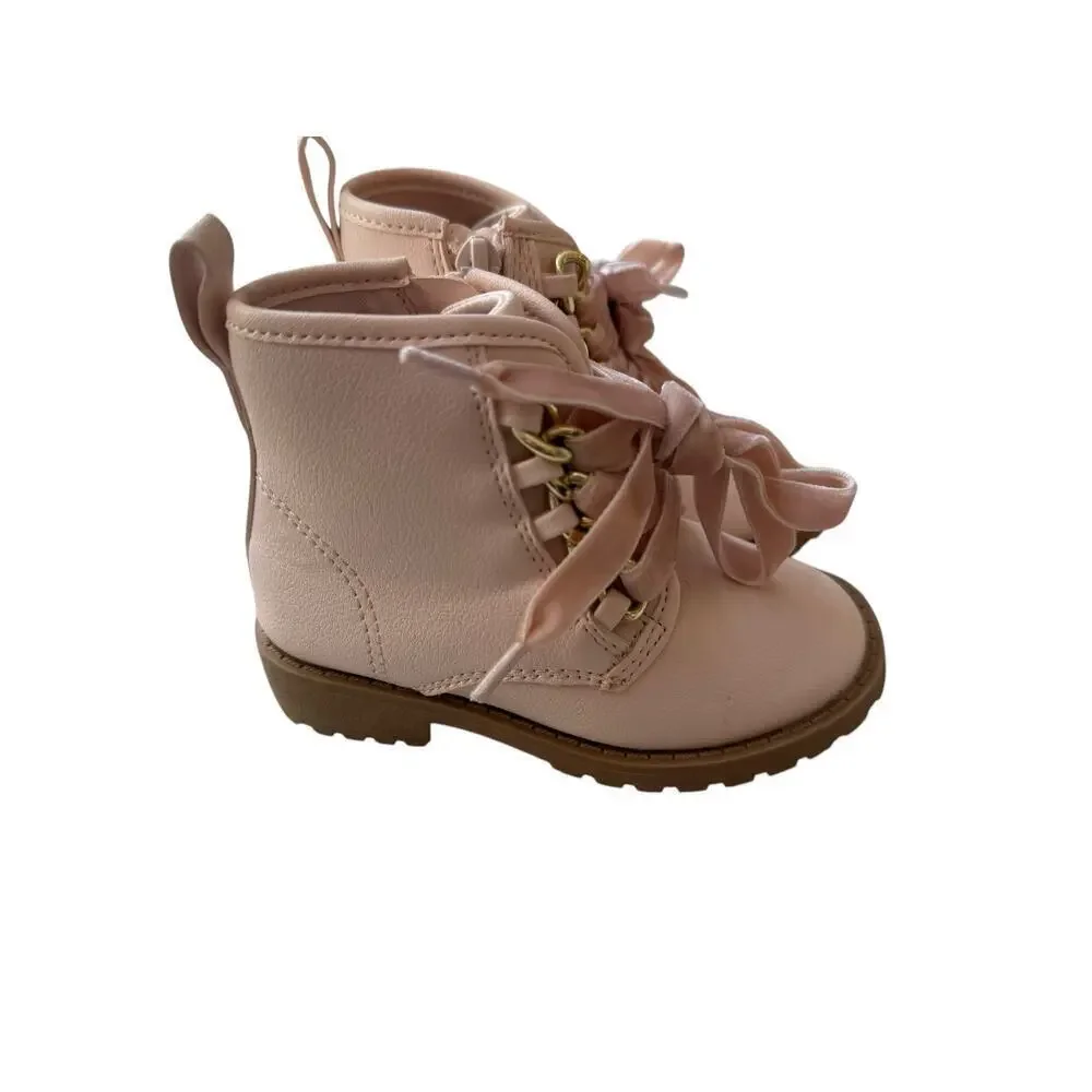 Wonder Nation Girls Pink Chain Loop Combat Boots Size 6